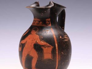 Ancient Greek apulian red-figure terracotta chous with Dionysus i