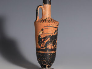 attic black-figured lekythos with quadrigas