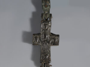 byzantine enkolpion reliquary cross with crucified christ and mary orans