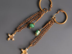 byzantine gold earrings pearl garnet cross
