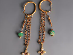 byzantine gold earrings pearl garnet cross