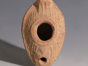 byzantine terracotta slipper oil lamp with cross