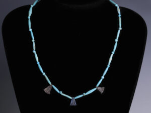 egyptian faience necklace with lapis lazuli lotus amulets