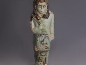 egyptian faience overseer shabti with hieroglyphic inscriptions