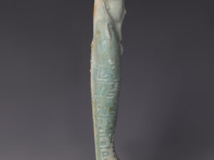 egyptian faience shabti with hieroglyphic inscriptions