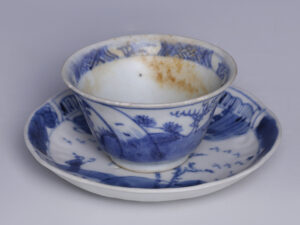 kangxi blue white saucer teacup set 3