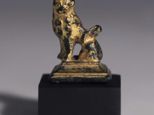 medieval bronze gilt lion finial