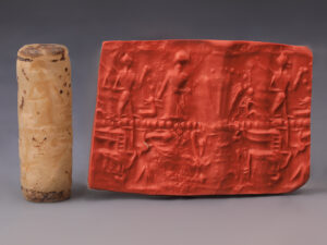 Mitanni Alabaster Cylinder Seal with a Tête-Bêche Design
