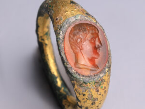 Ancient Roman Gilt-Bronze Ring with Carnelian Intaglio