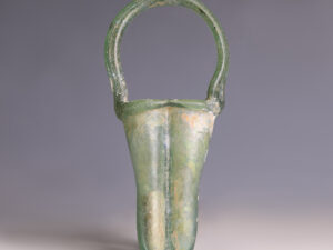 roman green glass double balsamarium basket handle