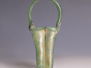 roman green glass double balsamarium basket handle