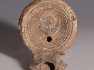 roman terracotta oil lamp with luna