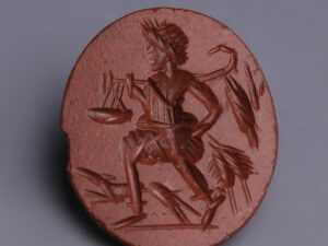 Ancient Roman Red Jasper Intaglio with a Water Carrier