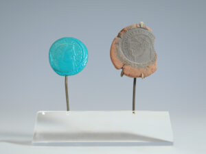ancient roman clay forgers coin impression