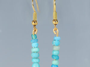 ancient roman light blue glass beaded earrings
