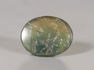ancient roman green prase intaglio with satyr and goat