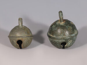 pair of post-medieval crotal bells with founder’s initials