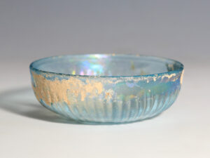roman blue glass bowl with ribbed decoration