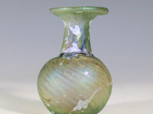 roman dark green glass ribbed flask 3