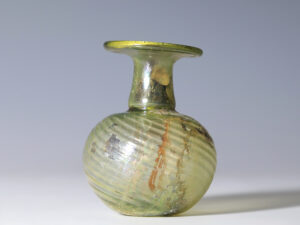 roman green glass ribbed flask 2