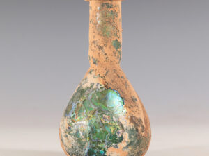 roman iridescent green glass flask