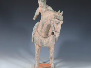 tang dynasty terracotta polo player with horse statuette